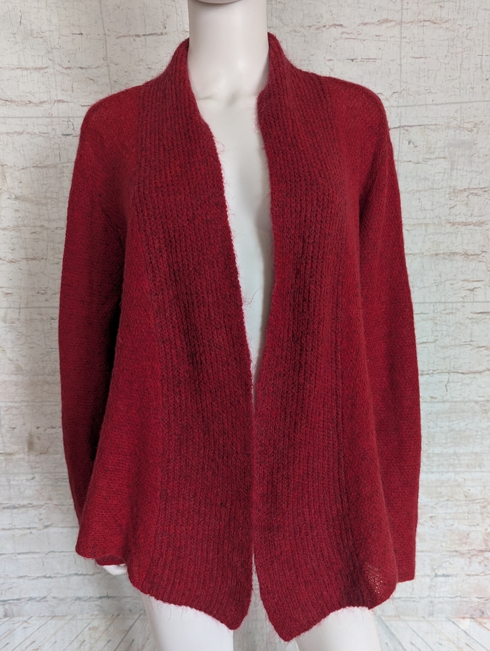 Eileen Fisher Open-Front Red Knit Cardigan